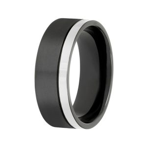 Black Zirconium Wedding Rings - 8mm Flat Brushed Men's Jewelry