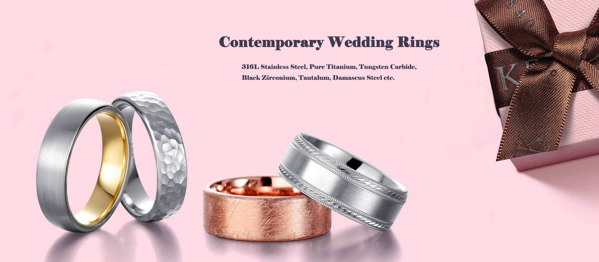 contemporary wedding rings stainless steel rings, pure titanium rings, tungsten rings, zirconium rings