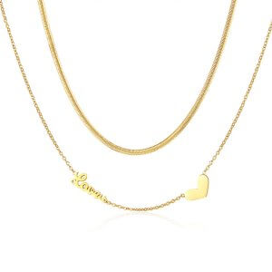 Snake Chain Necklace - Double Layered Heart Jewelry