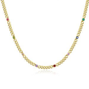 Colorful Zircon Necklace - 18K Gold Chunky Chain