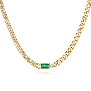 Green Zircon Cuban Chain Necklace - 18K Gold Plated