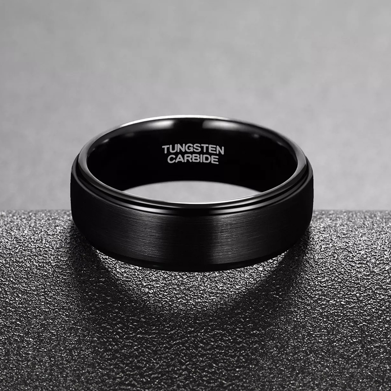 Black Tungsten Wedding Band - 4/6/8mm Brushed Finish - Image 3