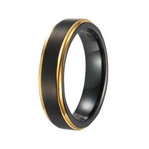 Black Gold Tungsten Wedding Rings - Brushed Unisex Bands