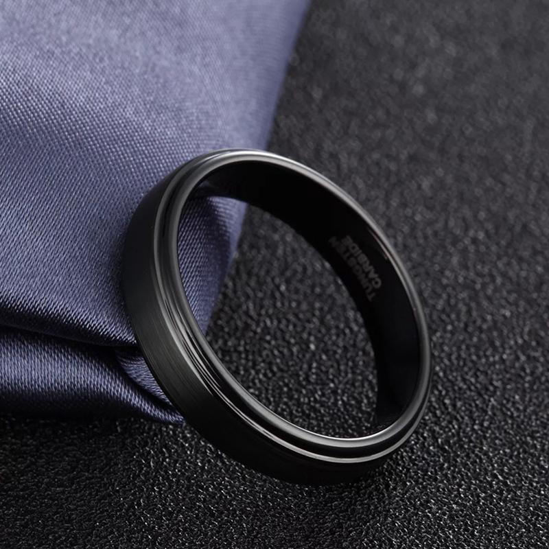 Black Tungsten Wedding Band - 4/6/8mm Brushed Finish - Image 2