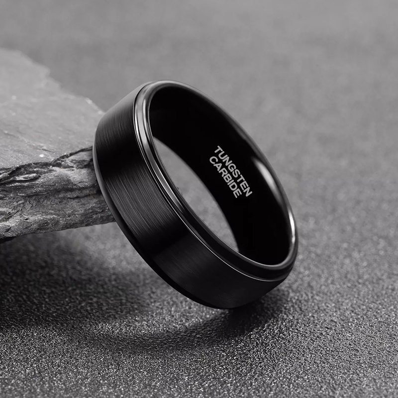 Black Tungsten Wedding Band - 4/6/8mm Brushed Finish - Image 4