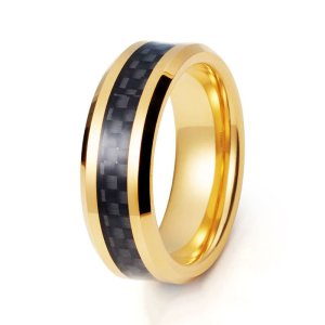 Men's 8mm Black Carbon Fiber Tungsten Wedding Ring