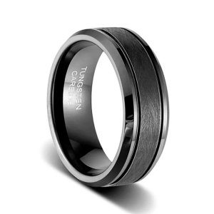 Men's Black Tungsten Wedding Band - 8mm Beveled Edge