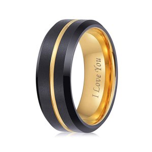 Men's Black & Gold Tungsten Ring - 8mm Comfort Fit