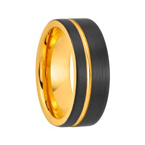 18K Gold Black Tungsten Ring - Wedding Band for Men & Women