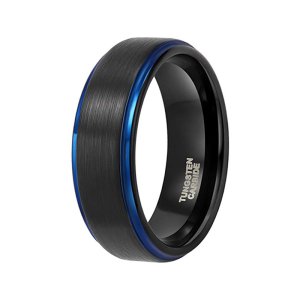 Men's Black Tungsten Ring with Blue Line - 8mm