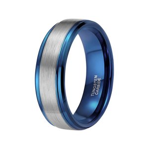 Wholesale Blue Tungsten Wedding Bands - 8mm Men's Ring