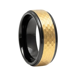 Men's Gold Black Tungsten Wedding Band - 8mm Comfort Fit