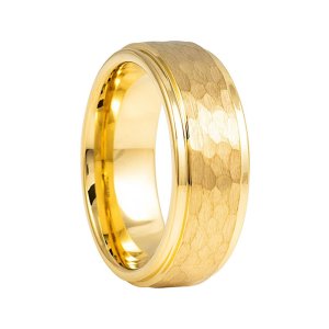 Men's Gold Tungsten Wedding Band - Hammered Finish