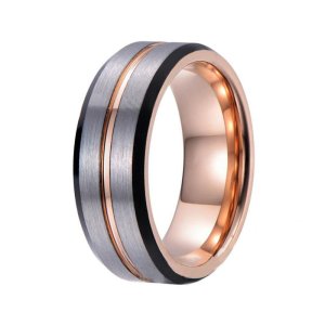 Men's Black Tungsten Ring - Rose Gold Plated Wedding Band