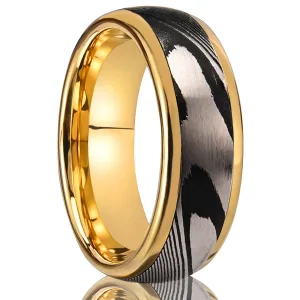 8mm Gold Plated Damascus Steel Wedding Band