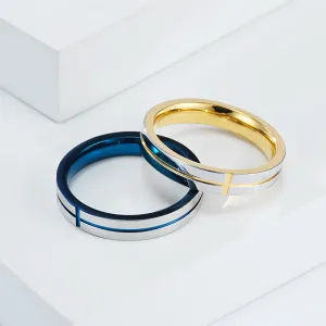 Unisex Cross Titanium Steel Ring (gold and blue)
